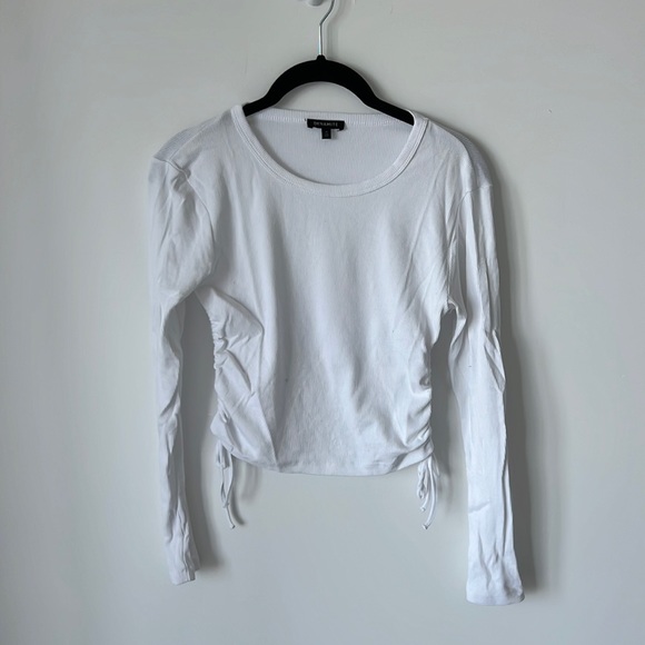 DYNAMITE Drawstring Side Longsleeve Top - White - Picture 1 of 5